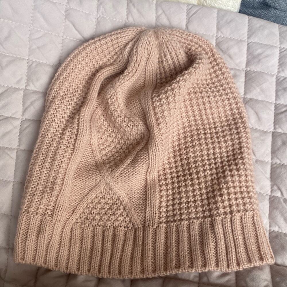 TJD Beige Knit Beanie Winter Hat One Size